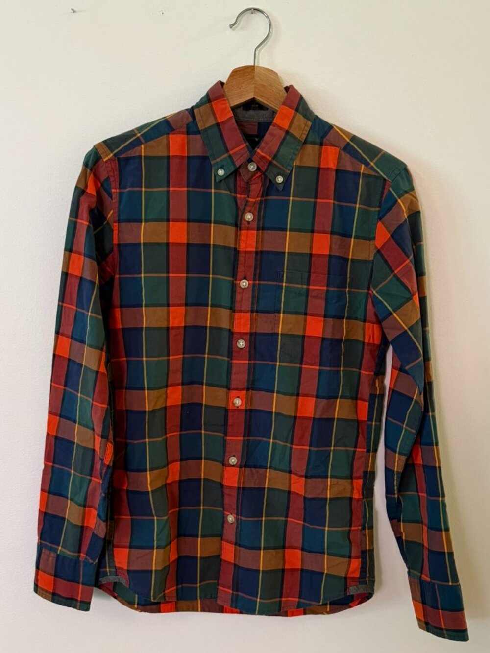 J.Crew Mens XS Plaid Button Down Shirt Holiday 2013 Cotton Orange Green Blue